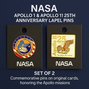 🚀 NASA Apollo 1 & Apollo 11 25th Anniversary Lapel Pins (Set of 2)